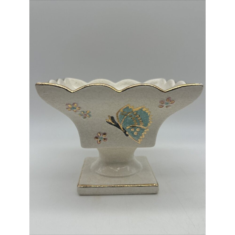 HULL POTTERY Butterfly Flowers B6 Pedastal Compote Candy Dish  56 Mid Century